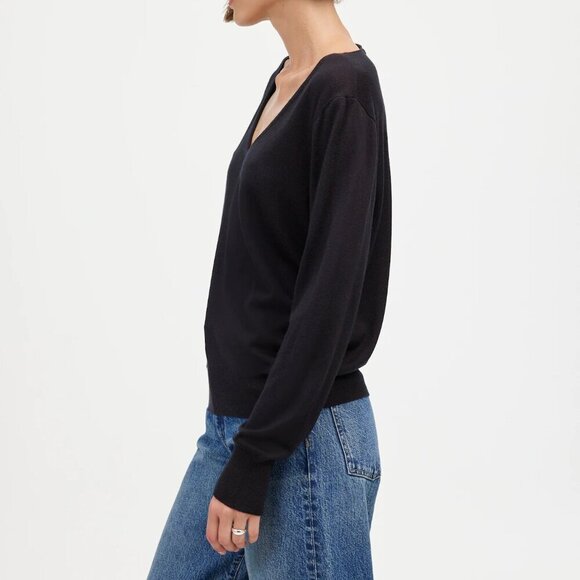 Madewell Merino Wool Silk Blend V-Neck Sweater Black Size XL NWT - Picture 3 of 9